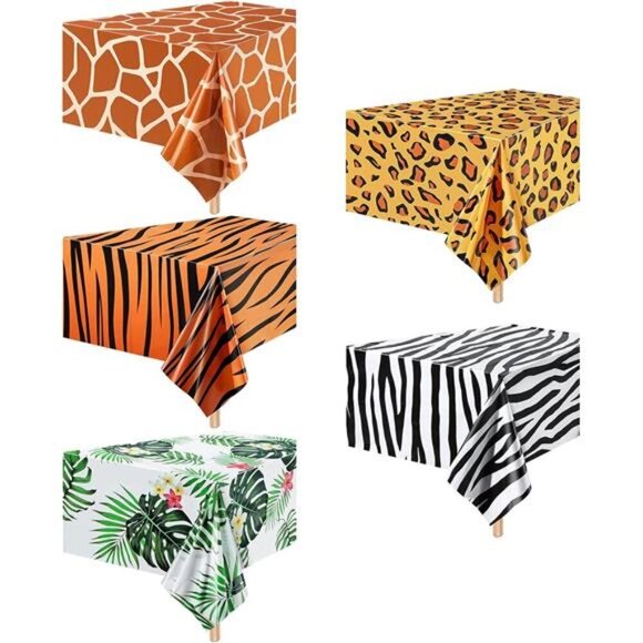 Animal Safari Tablecloth Jungle Animal Theme Tablecover Tiger Zebra Giraffe - Picture 1 of 14